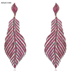 Ruby Feather Earrings by Roccoco Rich with 12,81 ct of Rubies