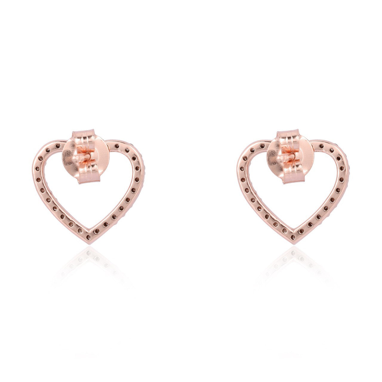 Rose Gold Sparkling Champagne Diamond Heart Ear Studs by Roccoco Rich