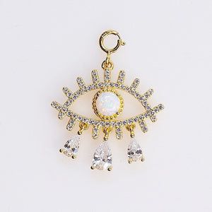 18 Karats Yellow Gold Plated White Opal Eye Charm by Palina Kozyrava